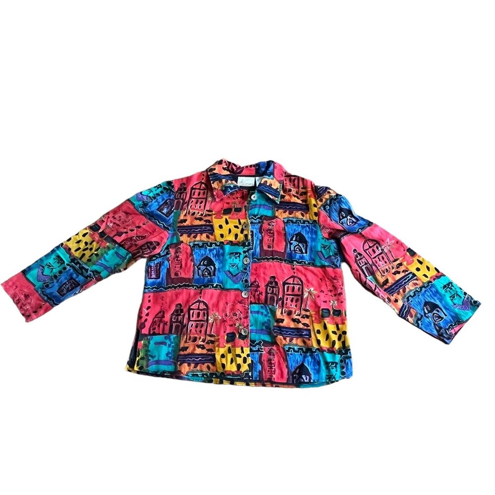 Dani Michaels Jacket Women Size L Bold Multicolor 80’s 90’s Cotton Lined Retro
